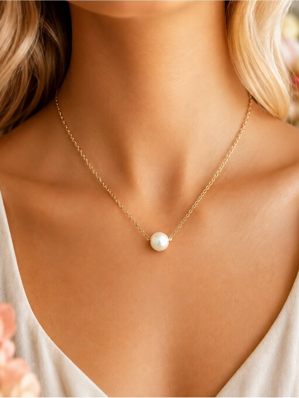 Gold & Floating Pearl Pendant Necklace - 18” NWT
